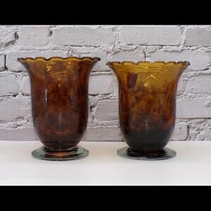 Vintage Art Glass Amber Votive Candle Holder Hand Blown Made in Mexico